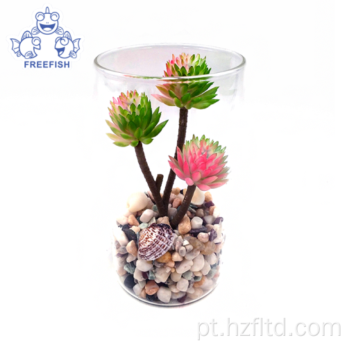 Mini mesa de mesa de plantas suculentas artificiais em vaso de vidro